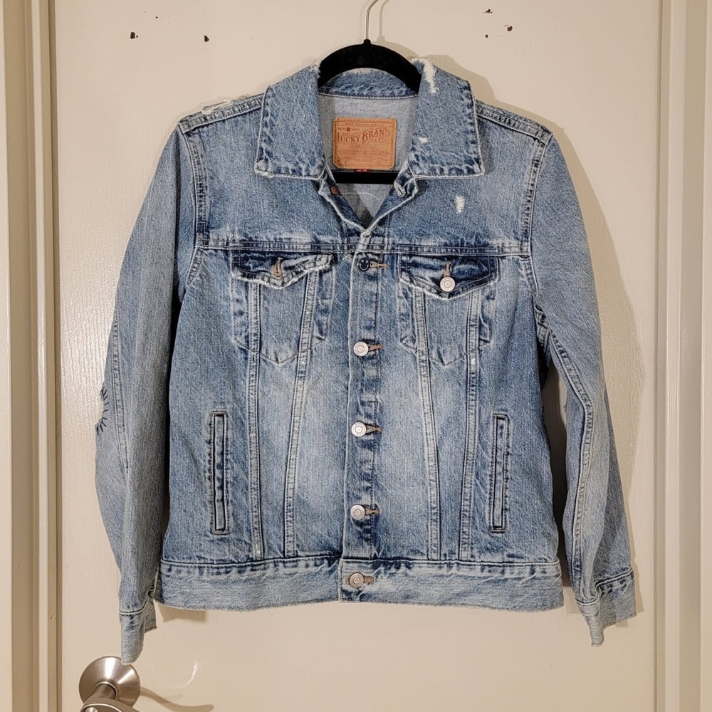 Lucky Brand Don't Worry Be Happy Jean Jacket Size Medium